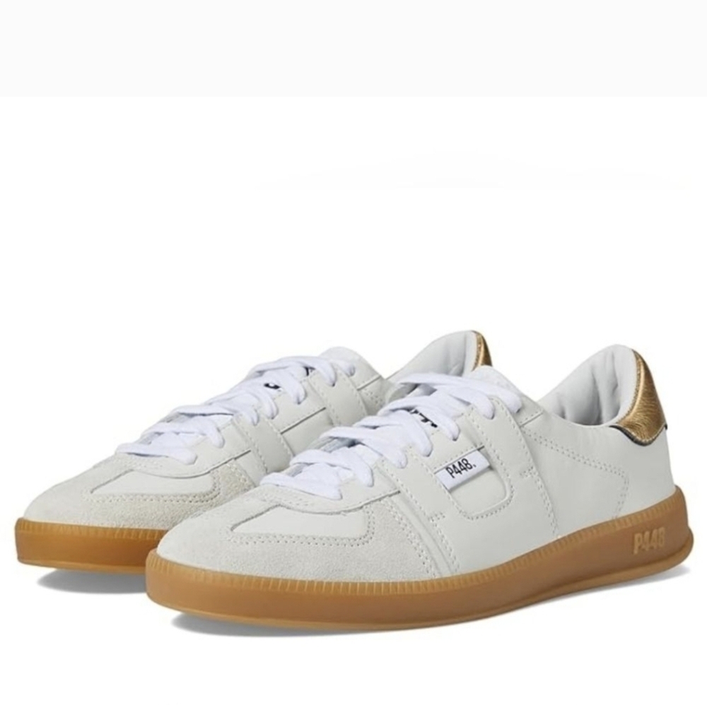 NEW P448 MONZA TULUM GOLD WHITE LEATHER SNEAKERS EU 40 9.5 9 1/2 10 NIB NWT